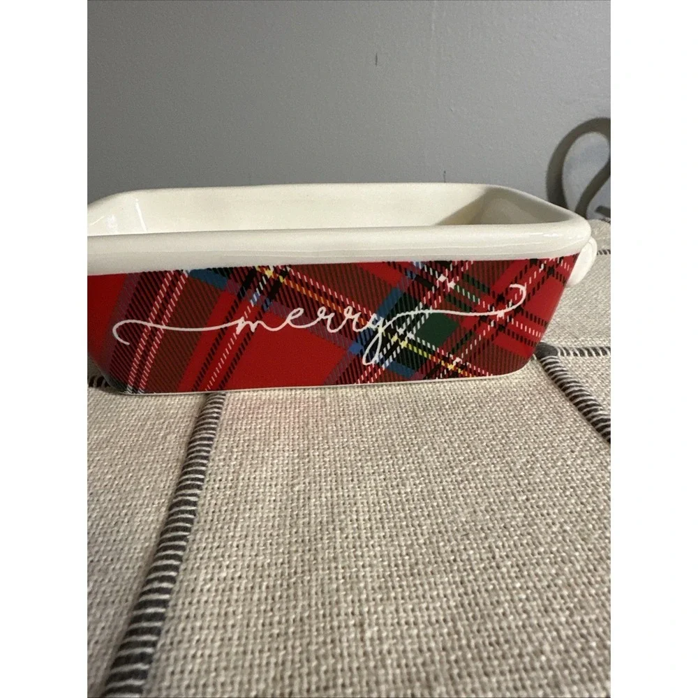 Mud Pie Red Plaid Mini Loaf Ceramic Dish Christmas Holiday Merry
